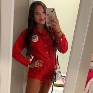 Red Denim Romper